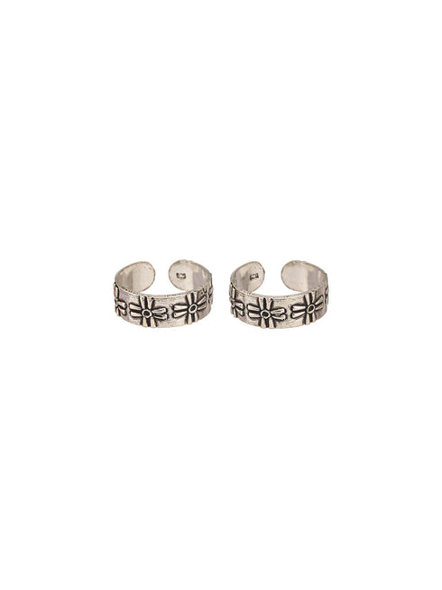 925 Sterling Silver Oxidised Embossed Leafy Toe Ring