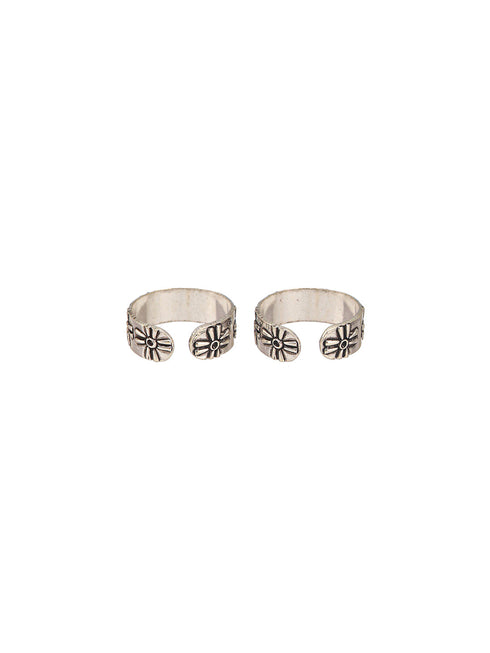 925 Sterling Silver Oxidised Embossed Leafy Toe Ring