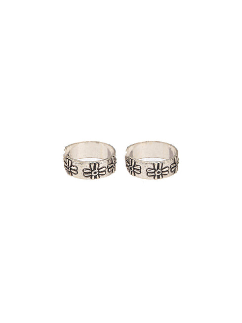 925 Sterling Silver Oxidised Embossed Leafy Toe Ring