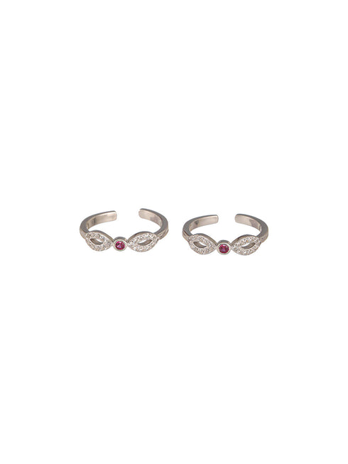 925 Sterling Silver Red AD Studded Bow Shaped Minimal Toe Rings