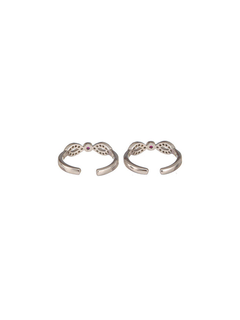 925 Sterling Silver Red AD Studded Bow Shaped Minimal Toe Rings