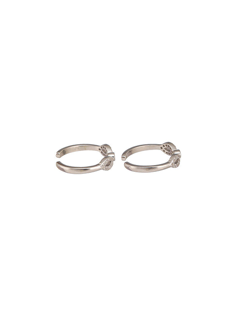 925 Sterling Silver Red AD Studded Bow Shaped Minimal Toe Rings