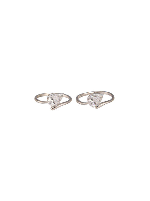 925 Sterling Silver AD Studded Minimal Leafy Toe Ring