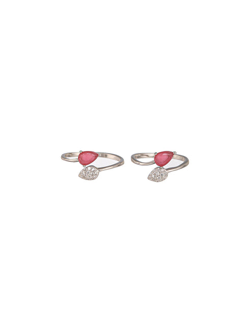 925 Sterling Silver Red CZ Studded Trendy Minimal Toe Ring