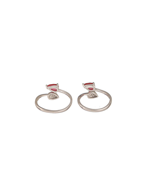 925 Sterling Silver Red CZ Studded Trendy Minimal Toe Ring