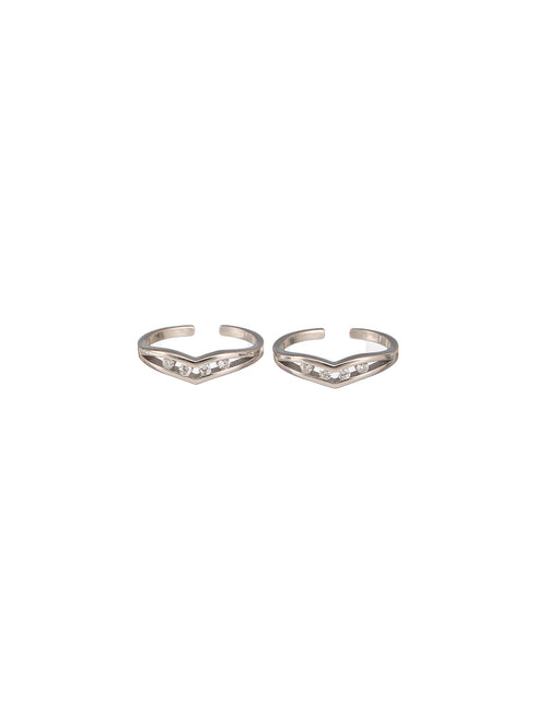 925 Sterling Silver AD Studded Minimal Band Toe Ring