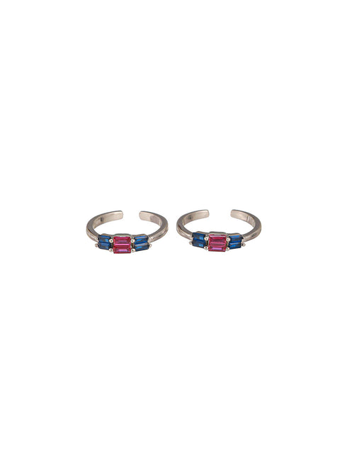 925 Sterling Silver CZ Studded Colorful Toe Rings