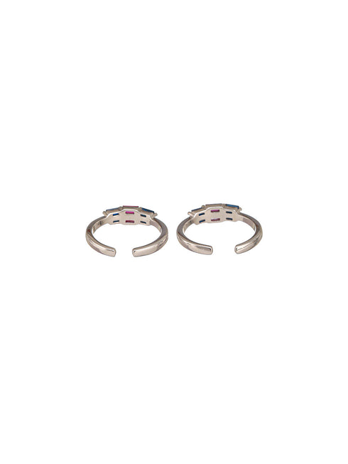 925 Sterling Silver CZ Studded Colorful Toe Rings
