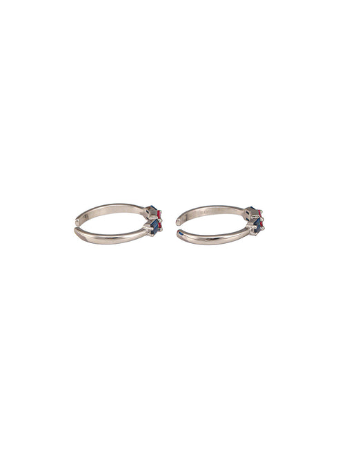 925 Sterling Silver CZ Studded Colorful Toe Rings