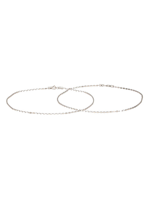 925 Sterling Silver Rhodium Plated Delicate Cylindrical Link Pair of Anklet