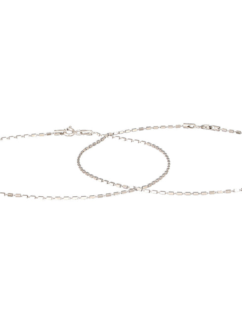 925 Sterling Silver Rhodium Plated Delicate Cylindrical Link Pair of Anklet
