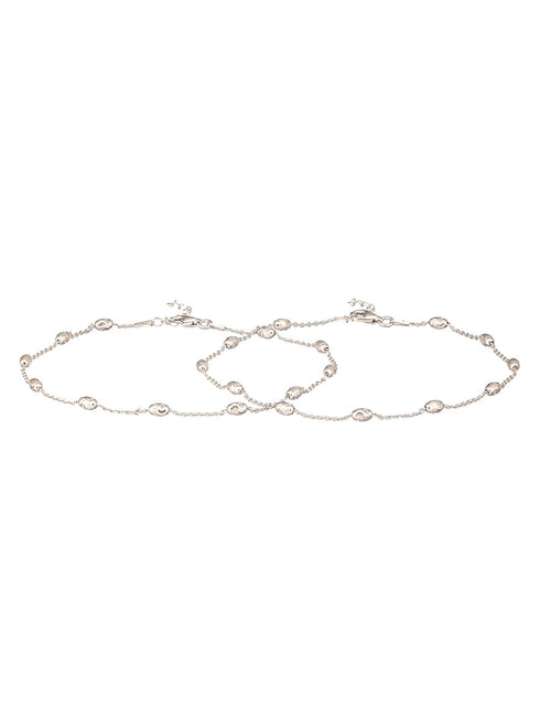 925 Sterling Silver Ball Chain Delicate Designer Minimal Anklet Pair