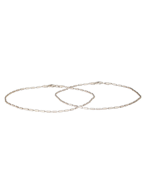 925 Sterling Silver Rhodium Plated Delicate Trendy Link Pair of Payal Anklet