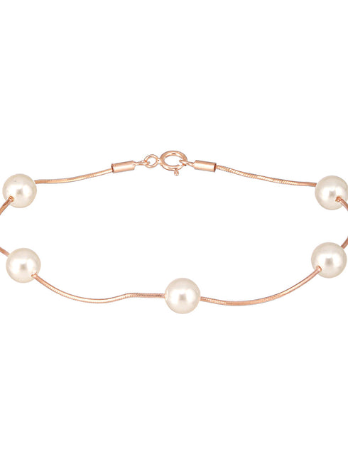 925 Sterling Silver Designer Pearls Rose Gold Plated Adjustable Chain Bracelet