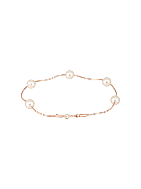 925 Sterling Silver Designer Pearls Rose Gold Plated Adjustable Chain Bracelet
