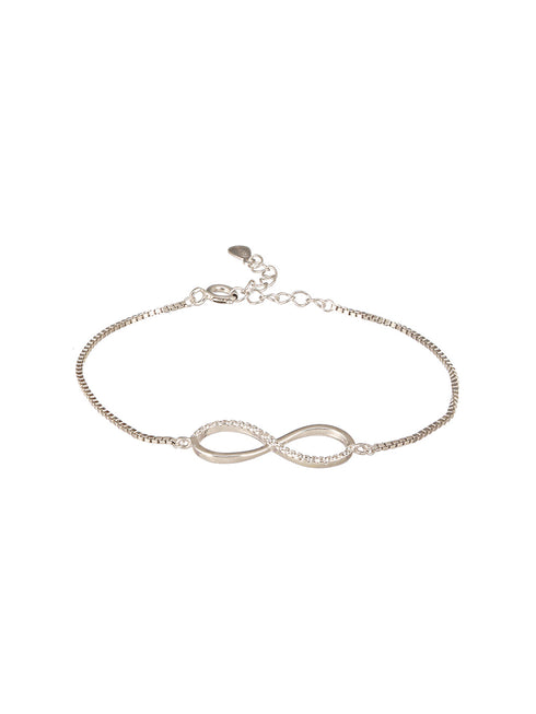 925 Sterling Silver Rhodium Plated AD Studded Infinity Charms Bracelet