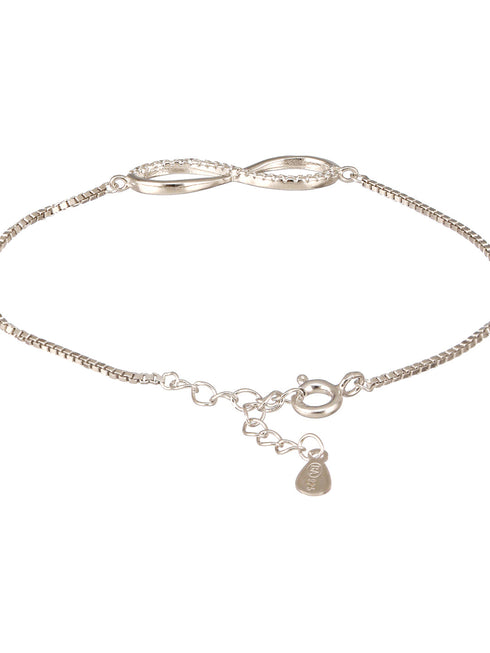 925 Sterling Silver Rhodium Plated AD Studded Infinity Charms Bracelet