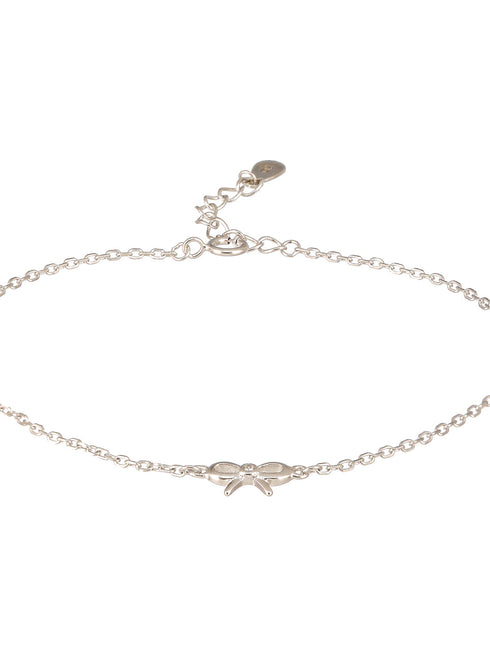 925 Sterling Silver Plated Bow Charms Link Adjustable Bracelet