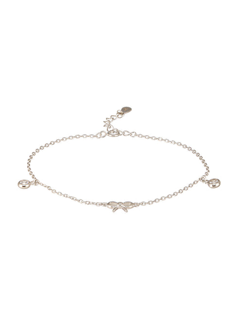 925 Sterling Silver Plated Bow Charms Link Adjustable Bracelet
