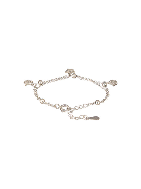 925 Sterling Silver Rhodium Plated AD Studded Sparkling Crown Link Charms Bracelet