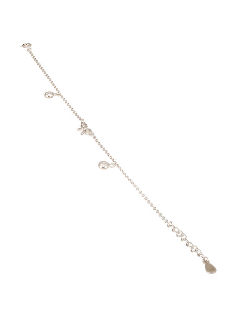925 Sterling Silver Plated Bow Charms Link Adjustable Bracelet