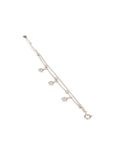 925 Sterling Silver Rhodium Plated AD Studded Sparkling Crown Link Charms Bracelet