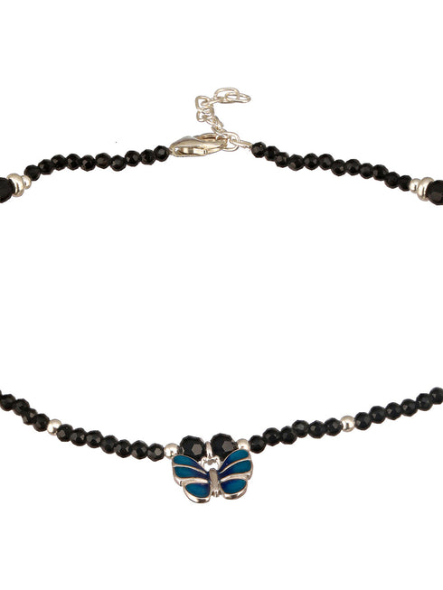 925 Sterling Silver Blue Enamelled Butterfly Charms Payal Anklet