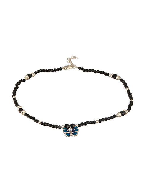 925 Sterling Silver Blue Enamelled Butterfly Charms Payal Anklet