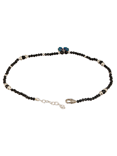 925 Sterling Silver Blue Enamelled Butterfly Charms Payal Anklet