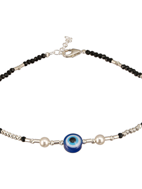 925 Sterling Silver Black Beads Beaded Delicate Minimal Charm Anklet