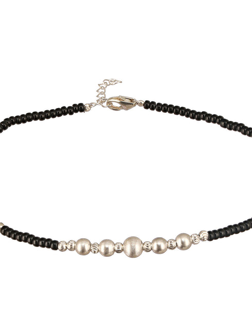 925 Sterling Silver Black Beads Balls Charms Nazar Payal Anklet