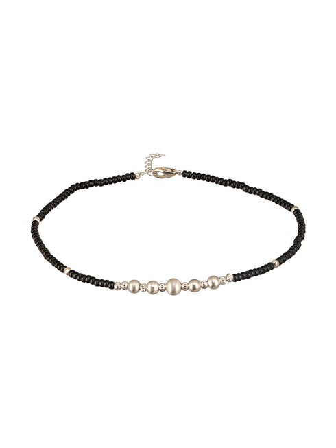 925 Sterling Silver Black Beads Balls Charms Nazar Payal Anklet