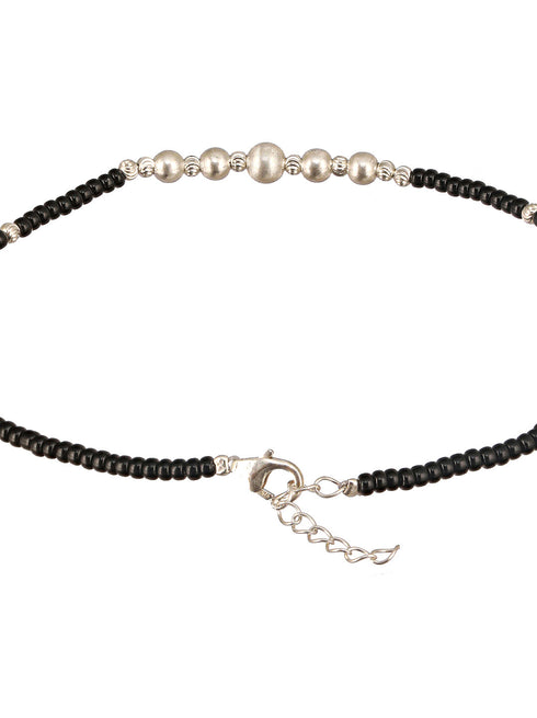 925 Sterling Silver Black Beads Balls Charms Nazar Payal Anklet