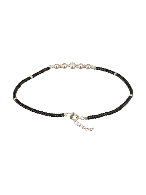 925 Sterling Silver Black Beads Balls Charms Nazar Payal Anklet