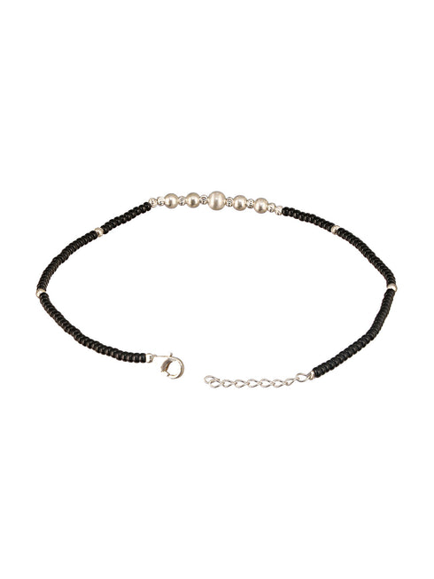 925 Sterling Silver Black Beads Balls Charms Nazar Payal Anklet