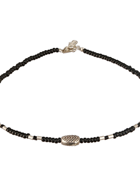 925 Sterling Silver Black Beads Leaf Charms Payal Anklet