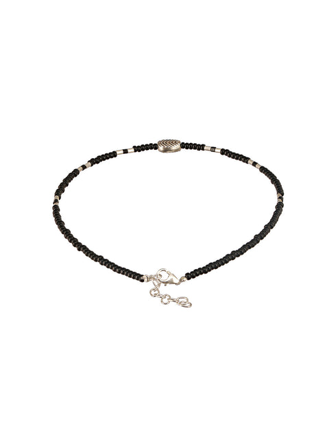 925 Sterling Silver Black Beads Leaf Charms Payal Anklet