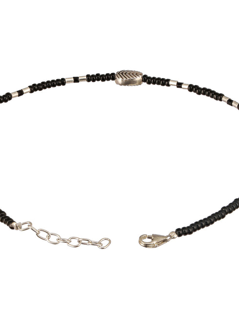 925 Sterling Silver Black Beads Leaf Charms Payal Anklet