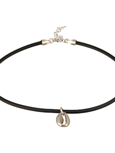 925 Sterling SilverRhodium Silver Seashell Black Thread Minimal Anklet