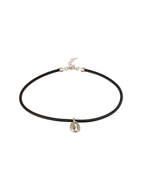 925 Sterling SilverRhodium Silver Seashell Black Thread Minimal Anklet