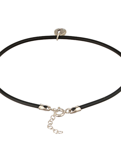925 Sterling SilverRhodium Silver Seashell Black Thread Minimal Anklet
