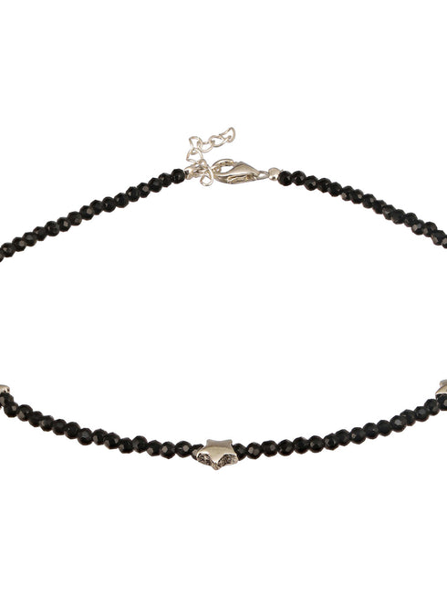 925 Sterling Silver Black Beads Star Shaped Charms Payal Anklet