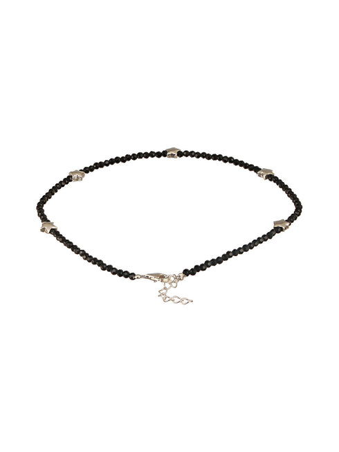 925 Sterling Silver Black Beads Star Shaped Charms Payal Anklet