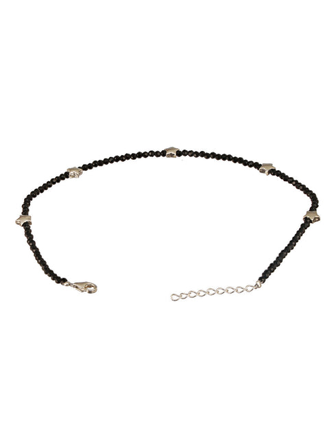 925 Sterling Silver Black Beads Star Shaped Charms Payal Anklet