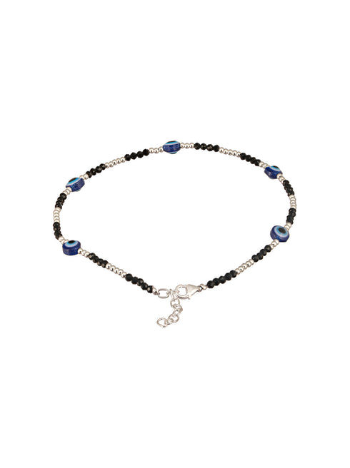 925 Sterling Silver Evil Eye Black Beads Minimal Dailywear Anklet