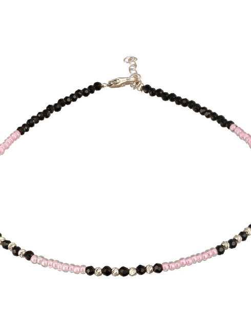 925 Sterling Silver Black & White Beads Designer Minimal Anklet