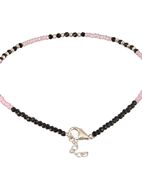 925 Sterling Silver Black & White Beads Designer Minimal Anklet
