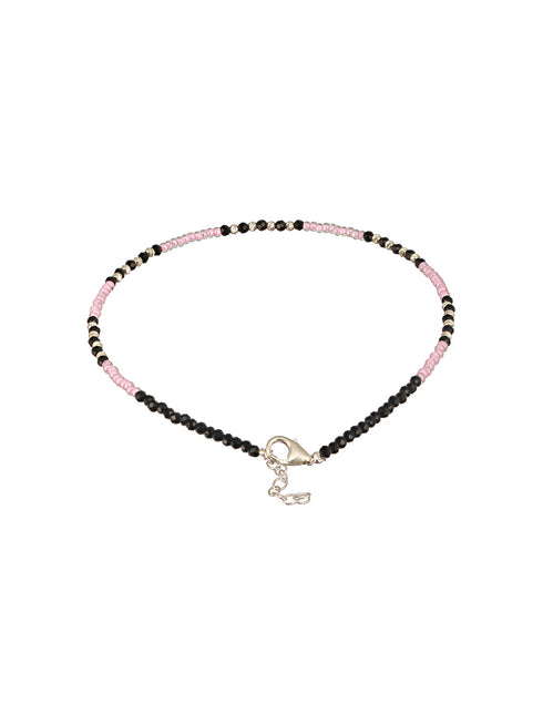 925 Sterling Silver Black & White Beads Designer Minimal Anklet