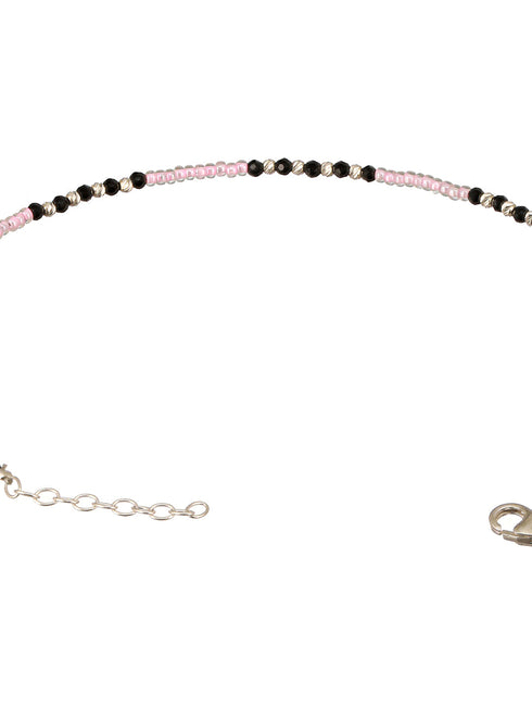 925 Sterling Silver Black & White Beads Designer Minimal Anklet