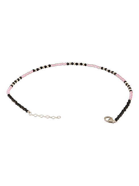 925 Sterling Silver Black & White Beads Designer Minimal Anklet